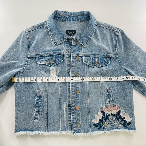 Y2K BEBE DESTINY GABBY DENIM JEAN JACKET EMBROIDERED SIZE LARGE - Picture 11 of 13